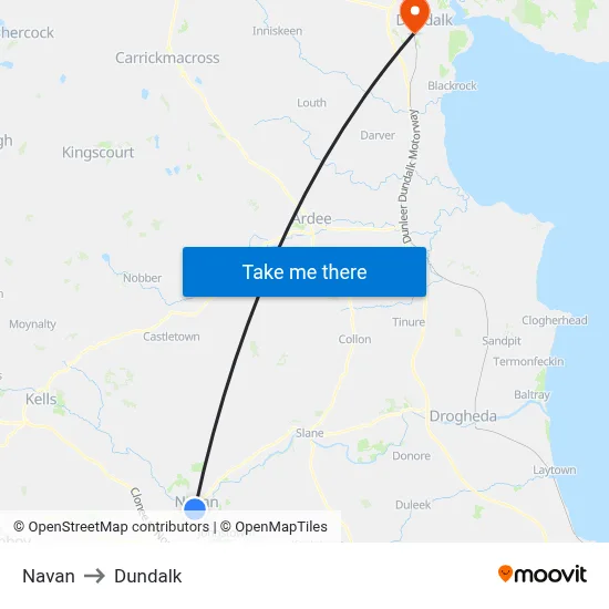 Navan to Dundalk map