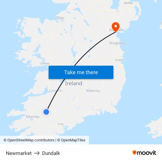 Newmarket to Dundalk map