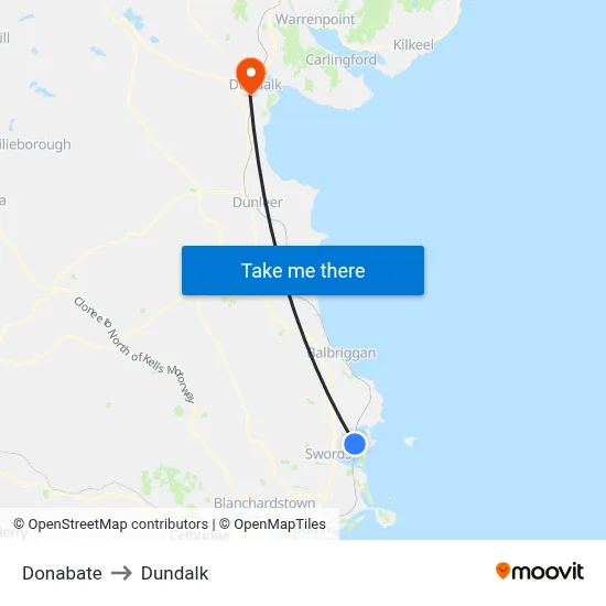 Donabate to Dundalk map