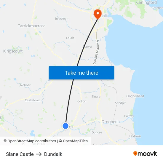 Slane Castle to Dundalk map