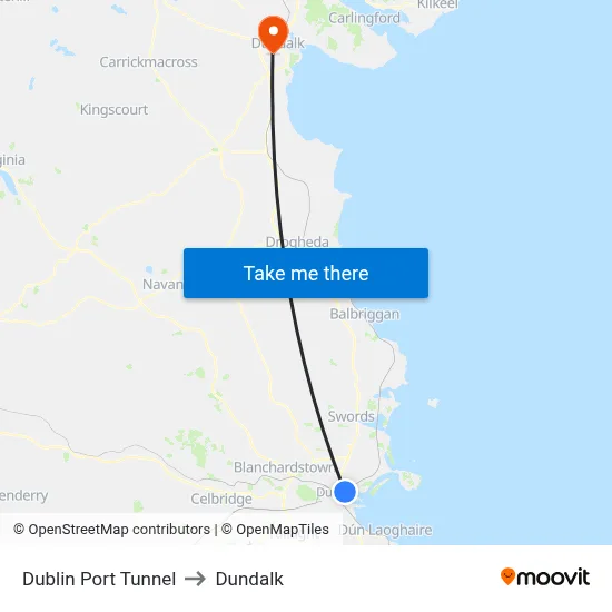 Dublin Port Tunnel to Dundalk map