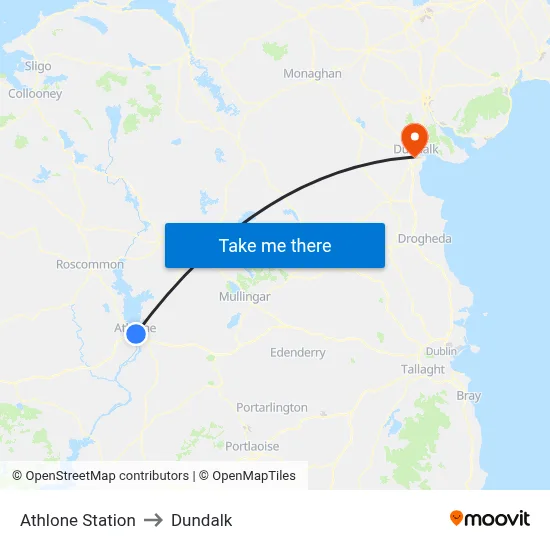 Athlone Station to Dundalk map