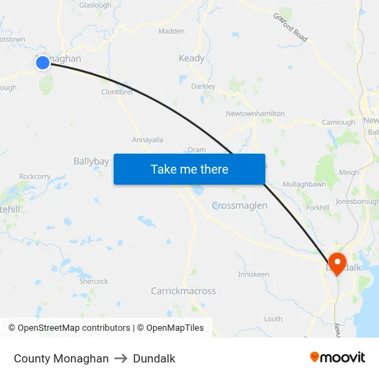 County Monaghan to Dundalk map