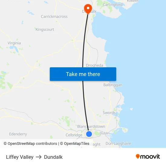 Liffey Valley to Dundalk map