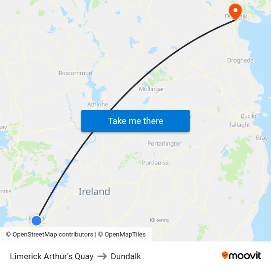 Limerick Arthur's Quay to Dundalk map