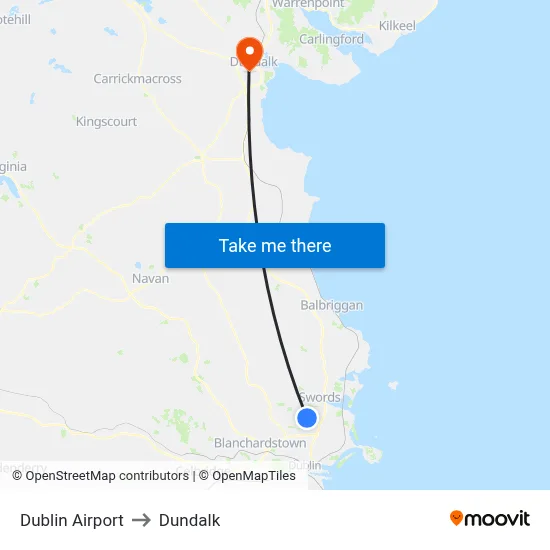 Dublin Airport to Dundalk map