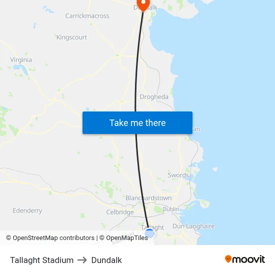 Tallaght Stadium to Dundalk map