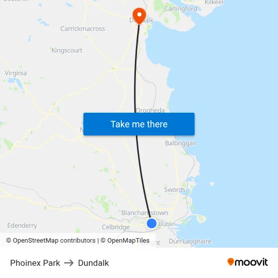 Phoinex Park to Dundalk map