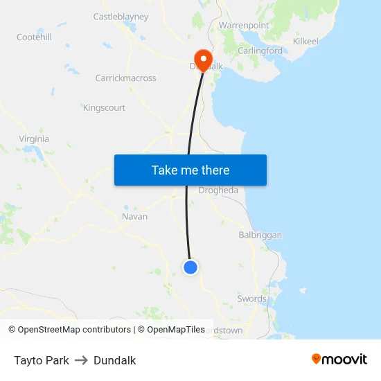 Tayto Park to Dundalk map