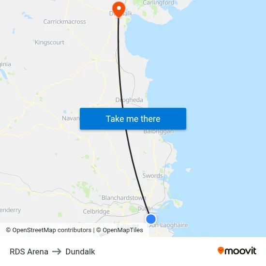RDS Arena to Dundalk map