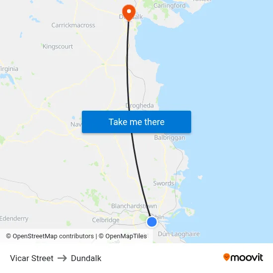 Vicar Street to Dundalk map