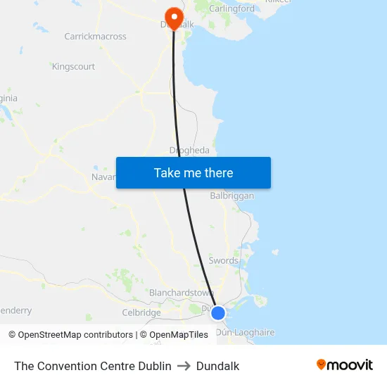 The Convention Centre Dublin to Dundalk map