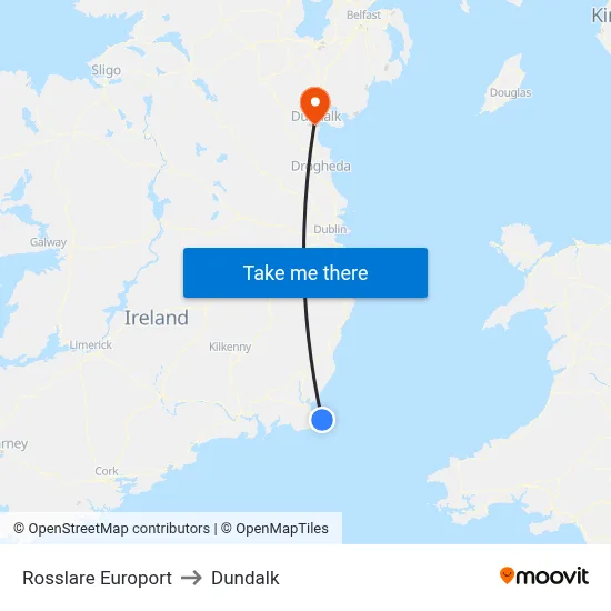 Rosslare Europort to Dundalk map