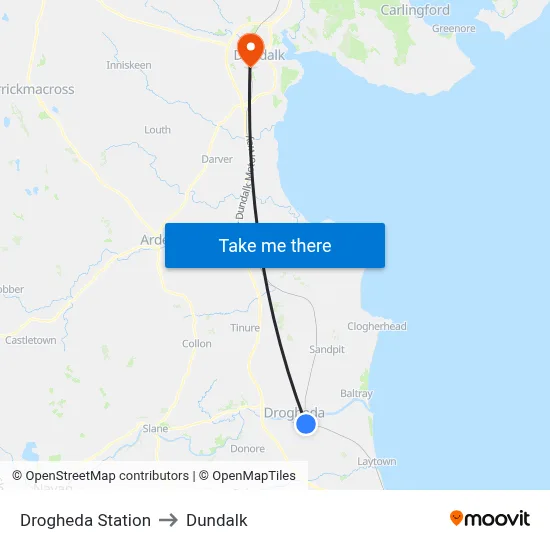 Drogheda Station to Dundalk map