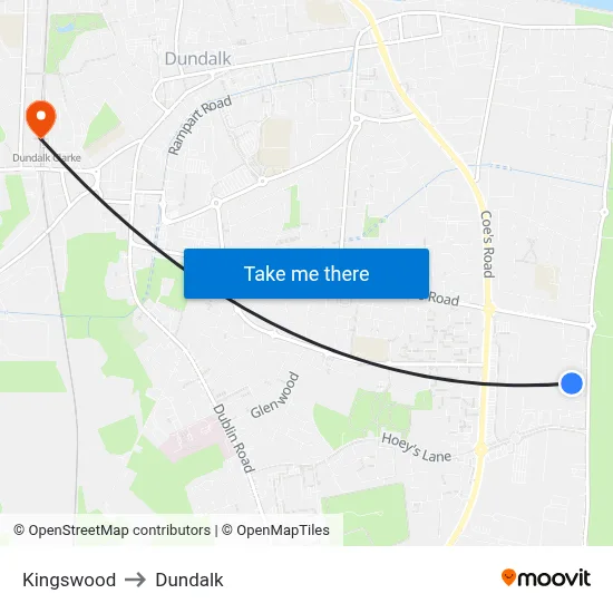 Kingswood to Dundalk map