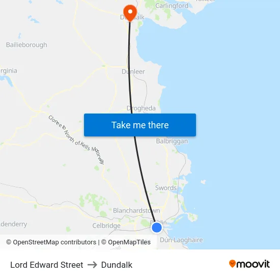 Lord Edward Street to Dundalk map