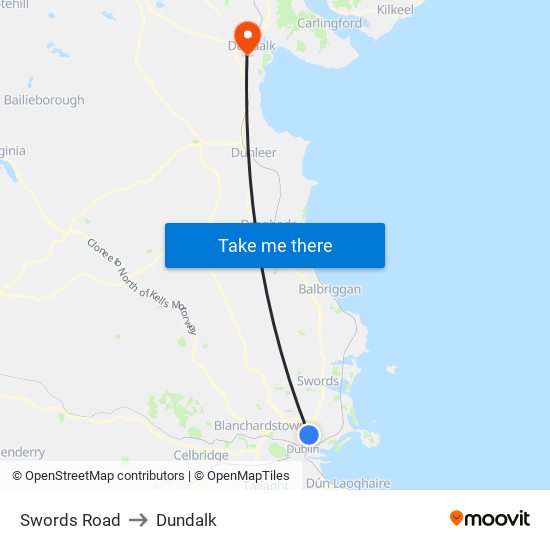 Swords Road to Dundalk map