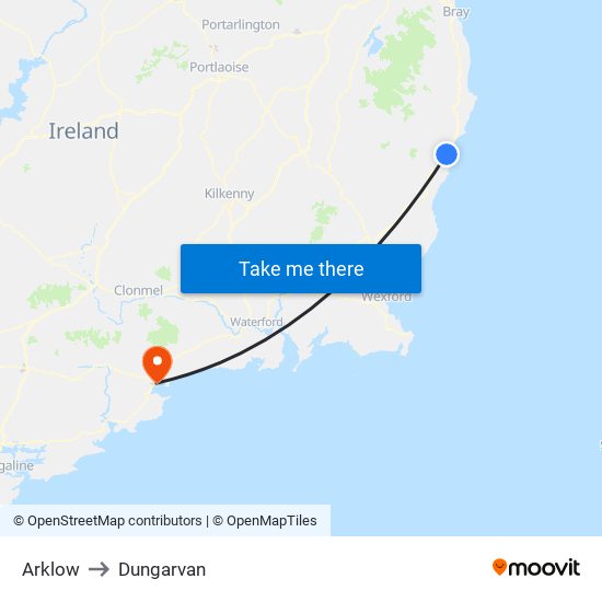 Arklow to Dungarvan map