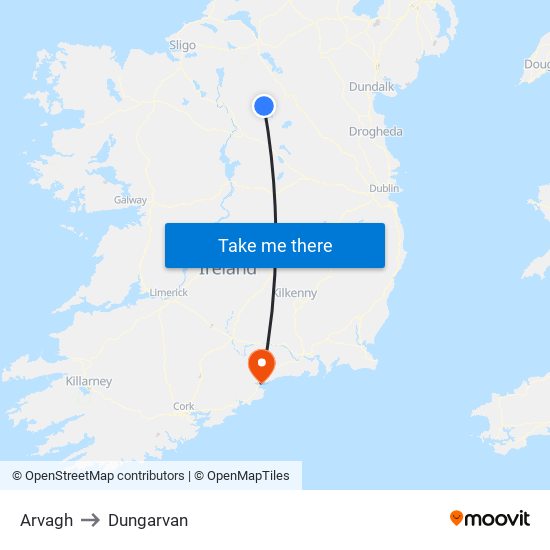 Arvagh to Dungarvan map