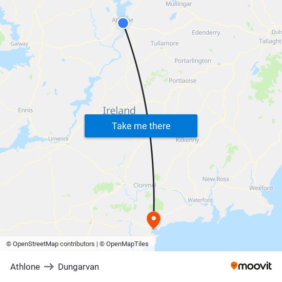 Athlone to Dungarvan map