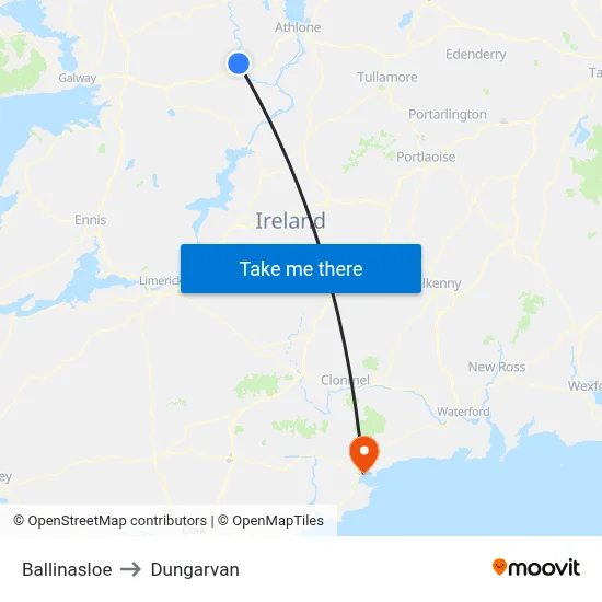 Ballinasloe to Dungarvan map