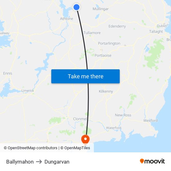 Ballymahon to Dungarvan map