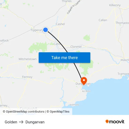 Golden to Dungarvan map
