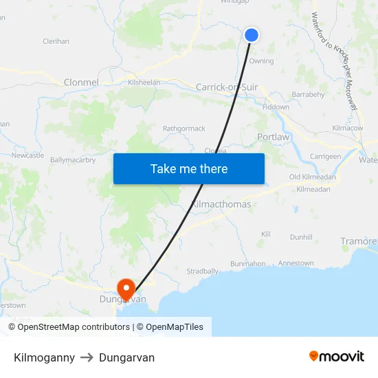 Kilmoganny to Dungarvan map
