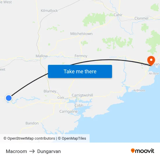 Macroom to Dungarvan map