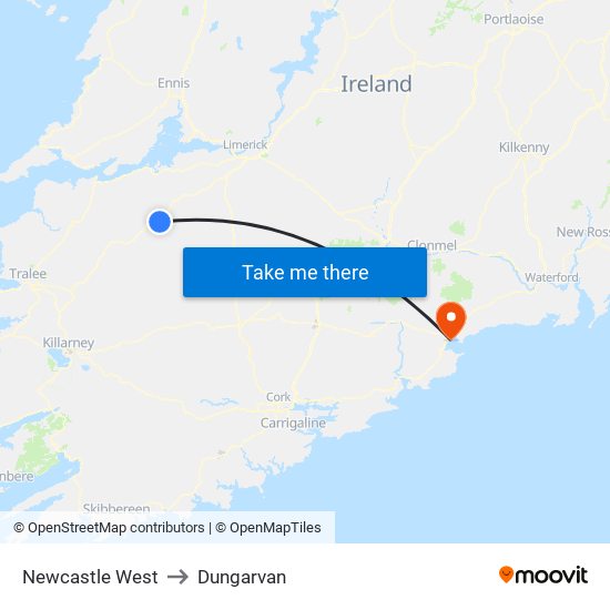 Newcastle West to Dungarvan map