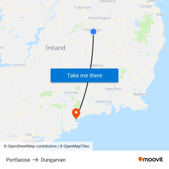 Portlaoise to Dungarvan map