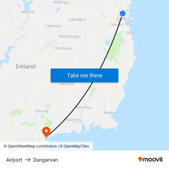 Airport to Dungarvan map