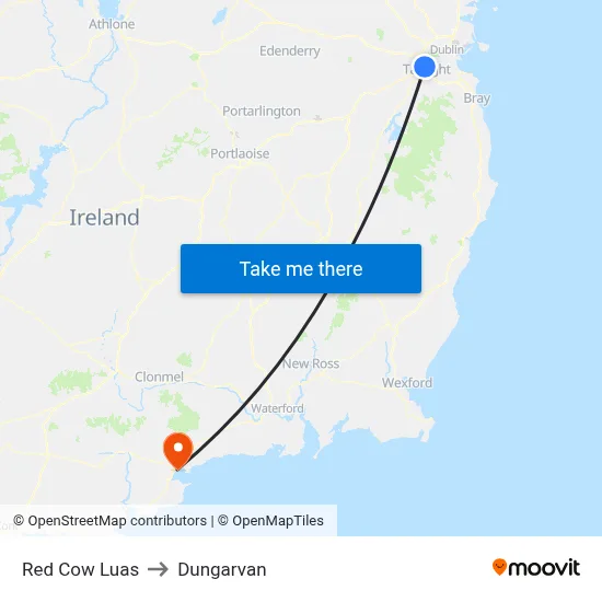 Red Cow Luas to Dungarvan map