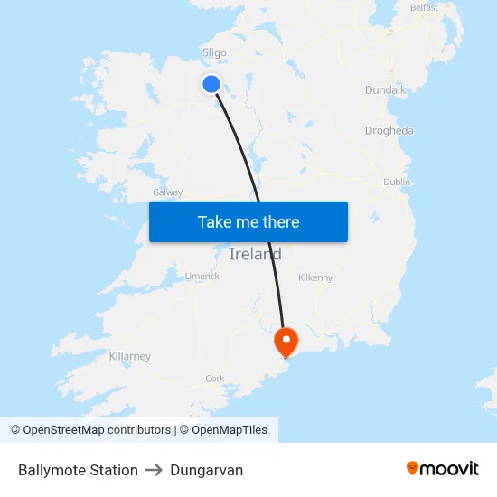 Ballymote Station to Dungarvan map