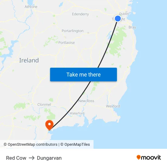 Red Cow to Dungarvan map