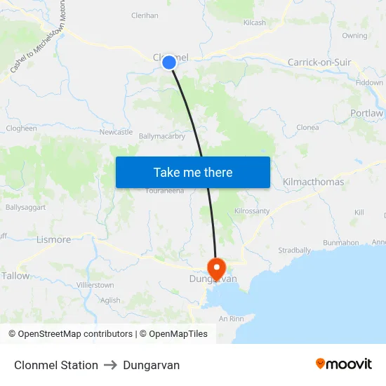Clonmel Station to Dungarvan map