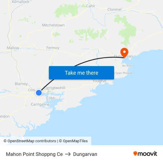 Mahon Point Shoppng Ce to Dungarvan map