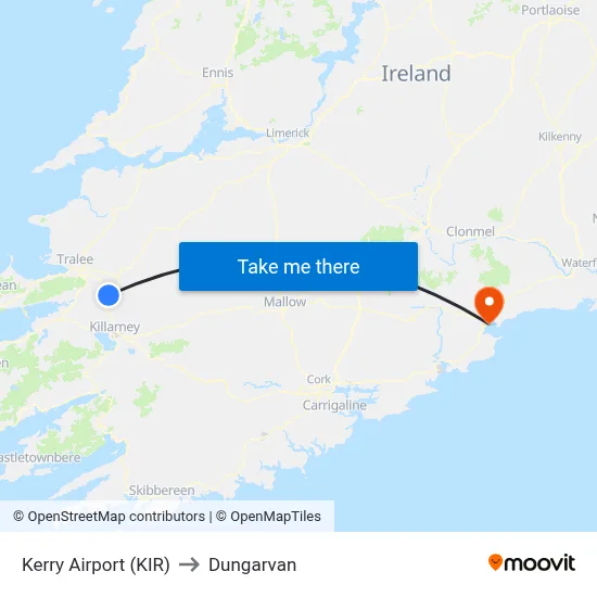 Kerry Airport (KIR) to Dungarvan map