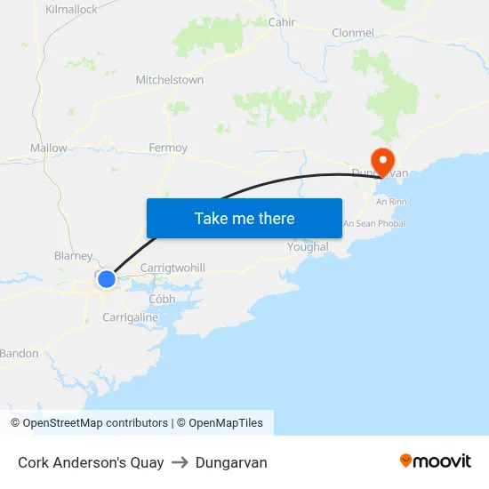 Cork Anderson's Quay to Dungarvan map