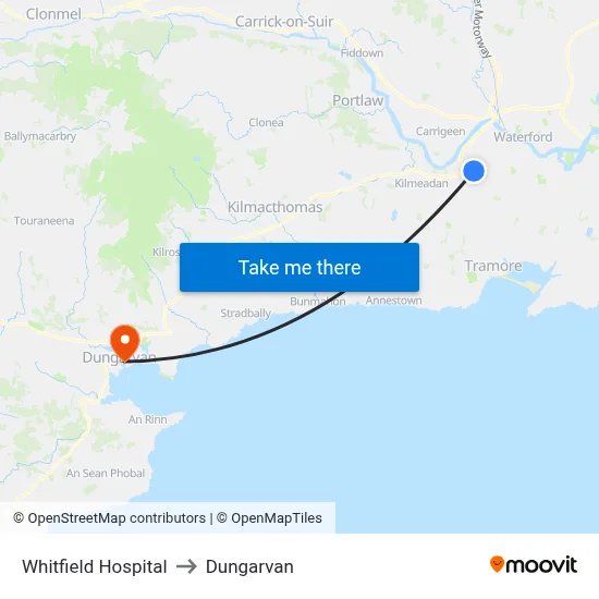 Whitfield Hospital to Dungarvan map