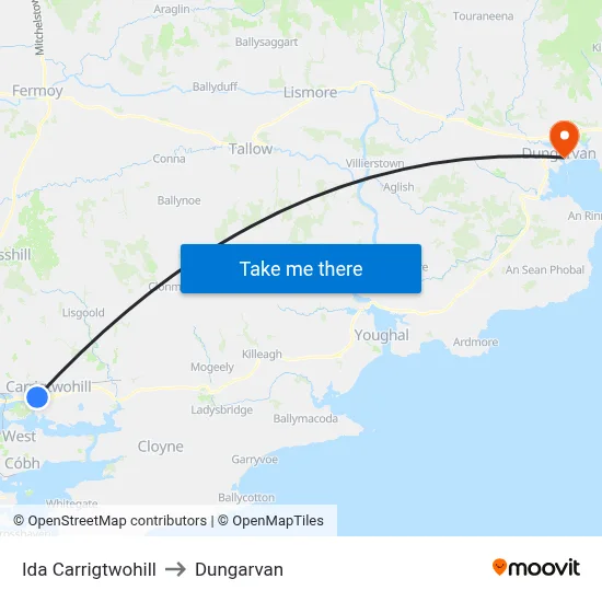 Ida Carrigtwohill to Dungarvan map