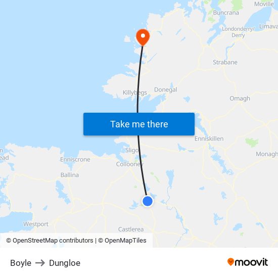 Boyle to Dungloe map