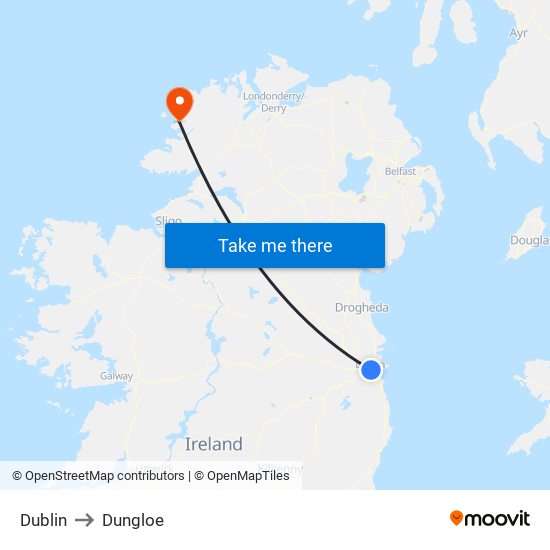 Dublin to Dungloe map