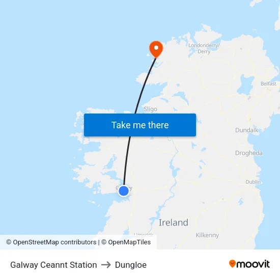 Galway Ceannt Station to Dungloe map