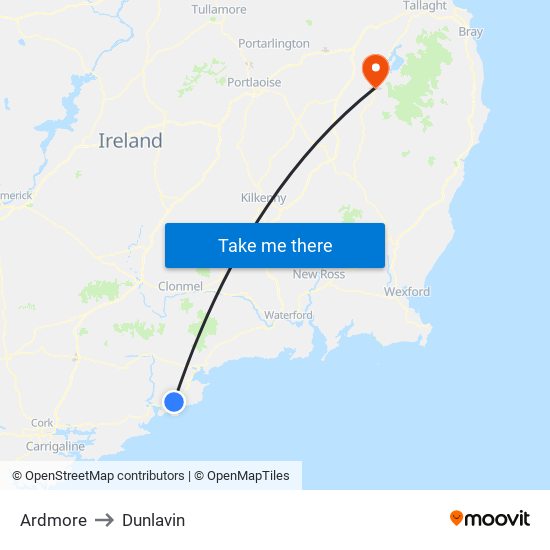 Ardmore to Dunlavin map
