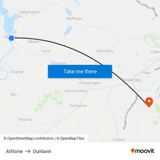 Athlone to Dunlavin map