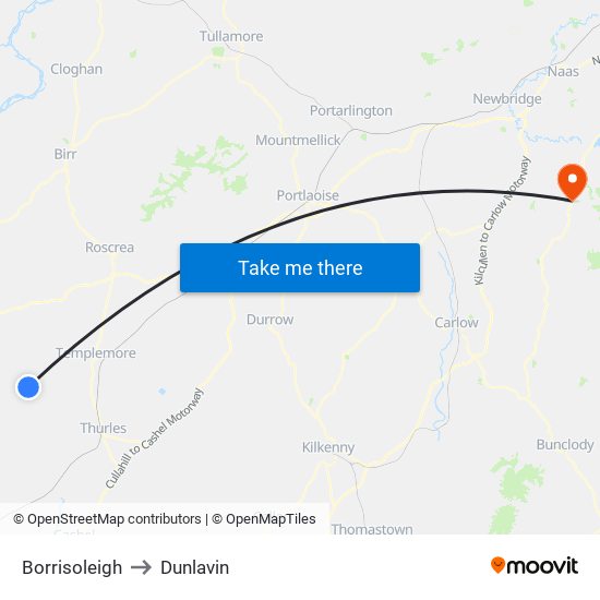 Borrisoleigh to Dunlavin map