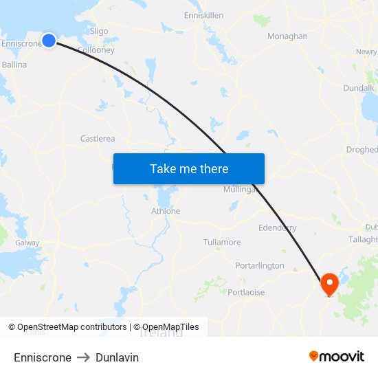 Enniscrone to Dunlavin map