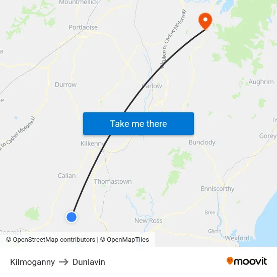 Kilmoganny to Dunlavin map