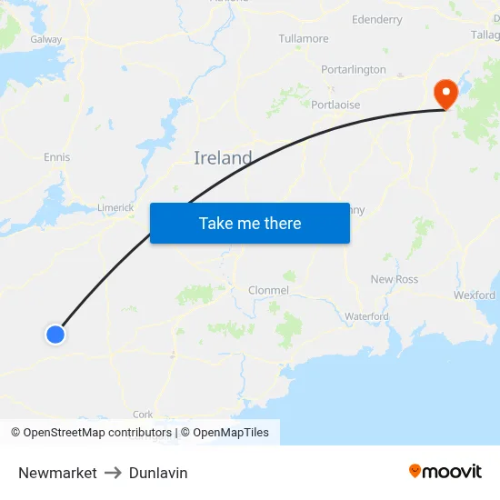 Newmarket to Dunlavin map